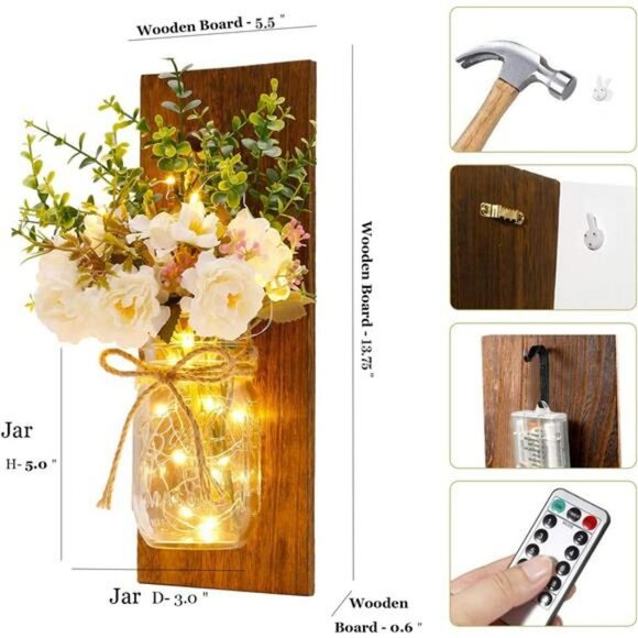Sconces Handmade Wall Art Design with Remote Control LED Fairy Lights - Picture 5 of 6